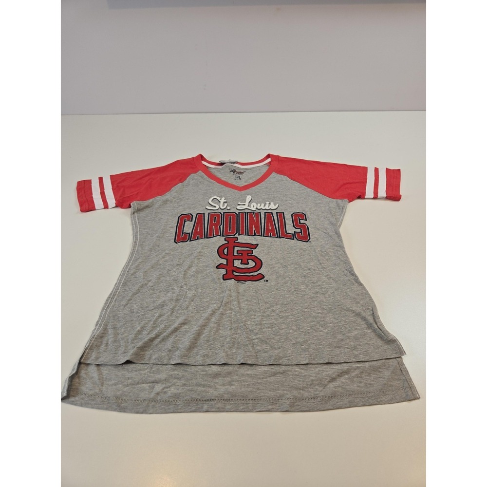 St. Louis Cardinals Shirt Womens Large Gray Red MLB Baseball Raglan V-Neck